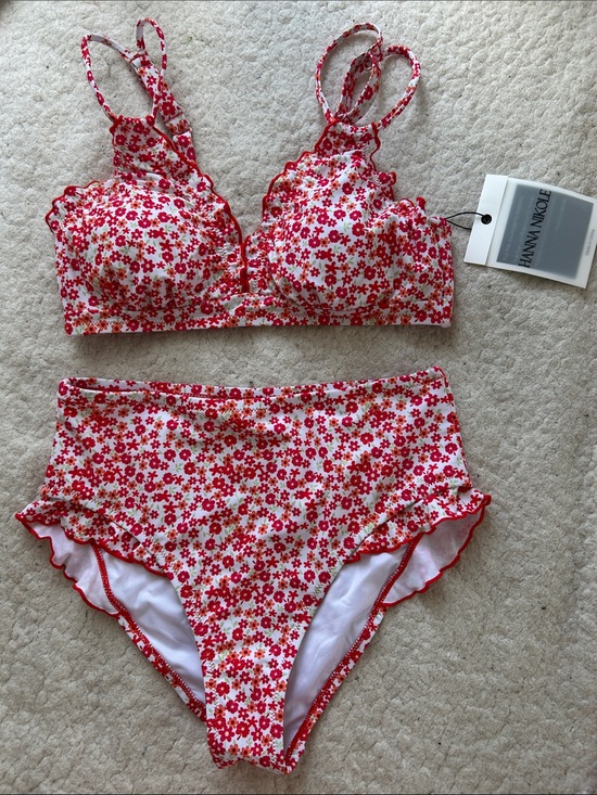 Hanna Nikole Other - Hanna Nikole Floral Red High-Waist Bikini Set